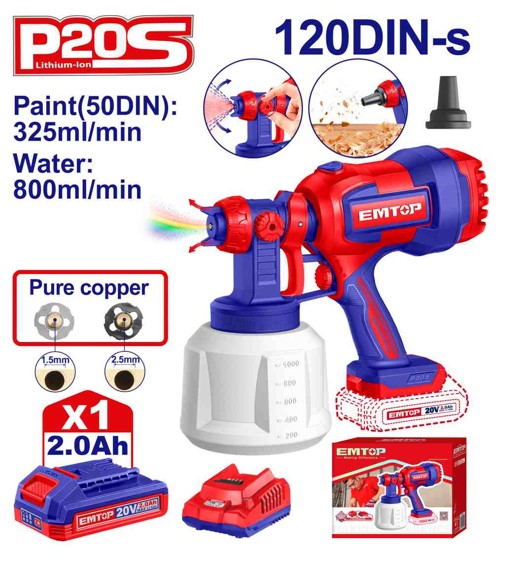 20V Cordless Spray Gun 800ml/min 1000ml Tank 0.1–0.2Bar Adjustable Pattern with Battery and Charger